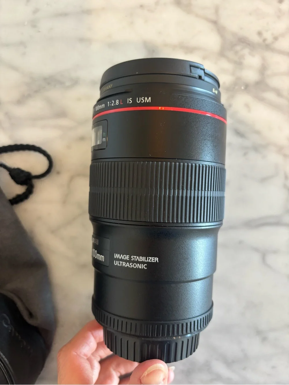 Canon 100mm Macro Lens with Red Accent - Excellent Condition (like new)